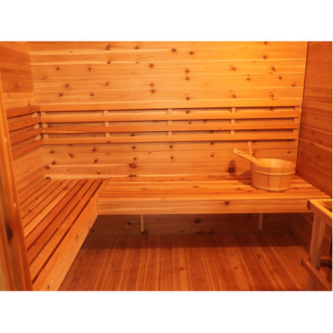 Denali 4-Person Contemporary Outdoor Traditional Cedar Sauna with Harvia Heater