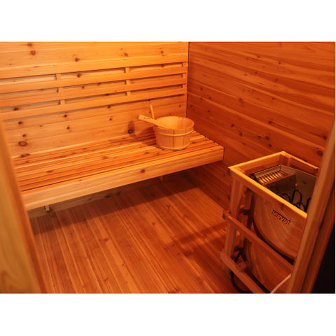 Denali 4-Person Contemporary Outdoor Traditional Cedar Sauna with Harvia Heater