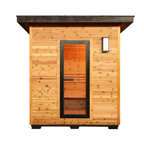 Denali 4-Person Contemporary Outdoor Traditional Cedar Sauna with Harvia Heater