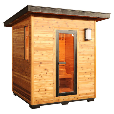 Denali 4-Person Contemporary Outdoor Traditional Cedar Sauna with Harvia Heater