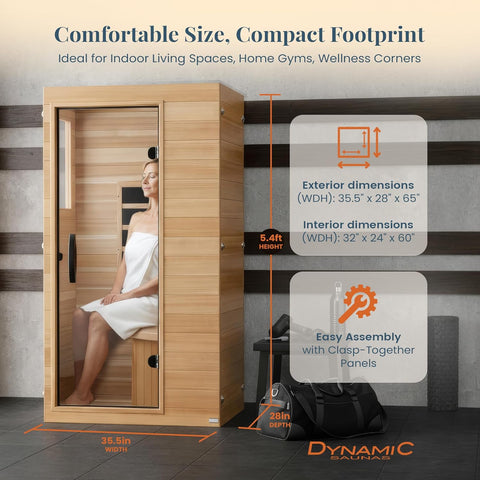 *New 2026 Model* Dynamic 1 Person (Compact) Ultra Low EMF FAR Infrared Sauna (DYN-1101-01 Elite)