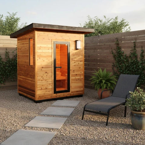 Denali 4-Person Contemporary Outdoor Traditional Cedar Sauna with Harvia Heater